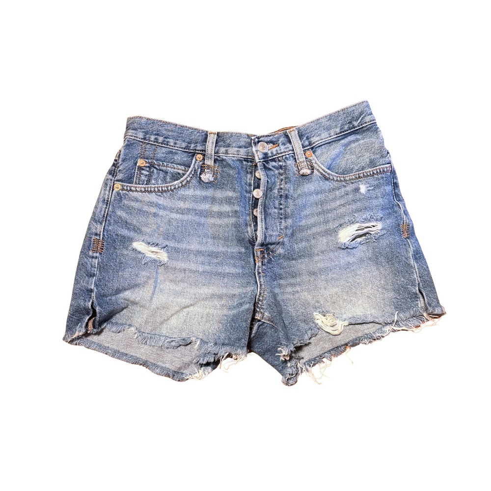 We The Free Free People Distressed Denim Shorts Blue Button Fly Size 26